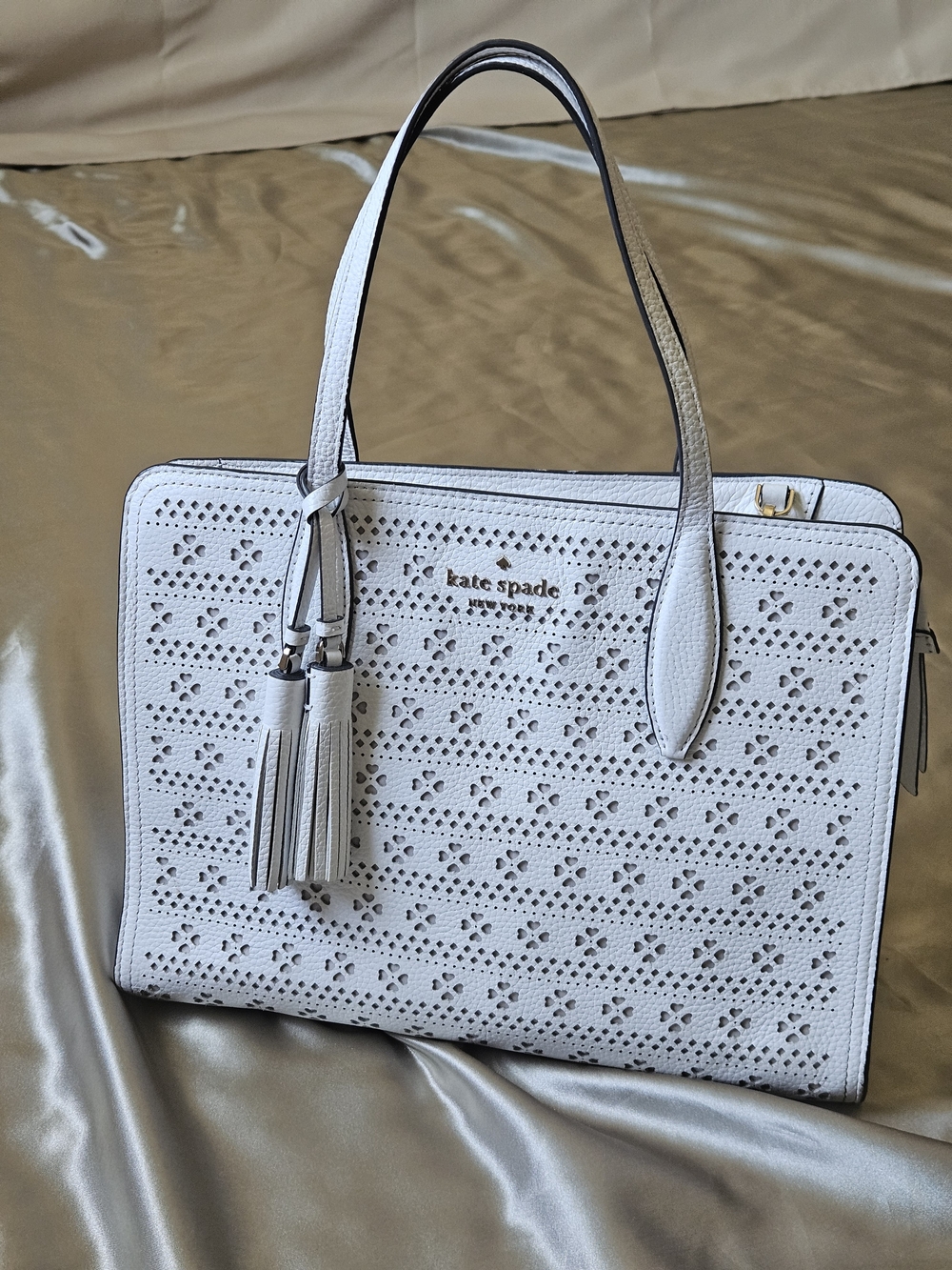 kate spade White Perforated Leather Tote Bag